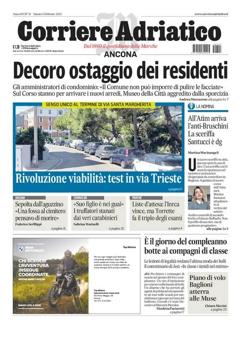 Prima-pagina-corriere adriatico-edizione-di-oggi-01-02-2025